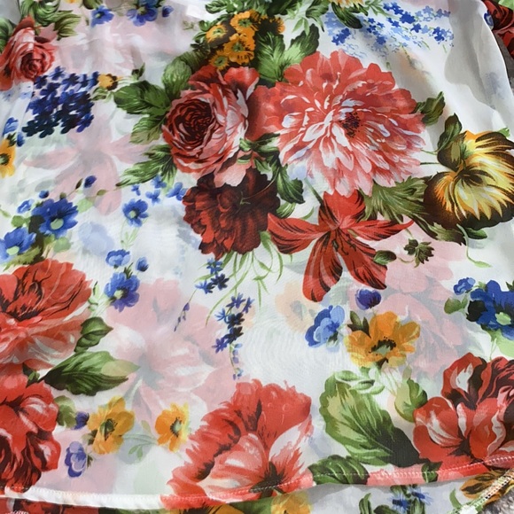 A’gaci Womens Floral Print Sheer Long Sleeve White Blouse Size Large - Picture 3 of 6